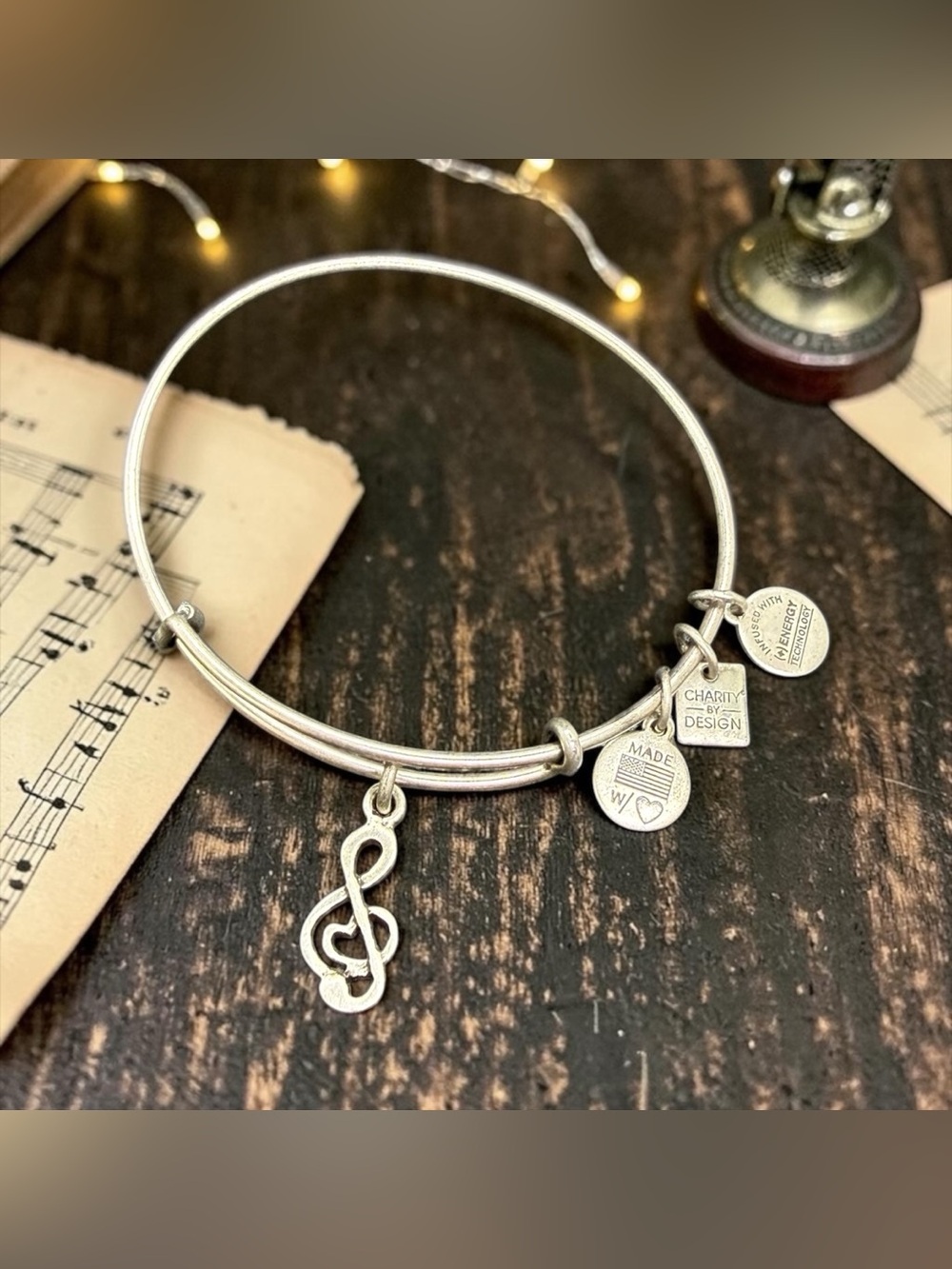 🏷️‼️5/25🏷️‼️🎼ALEX & ANI🎼Treble Clef Charm Bangle in Rafaelian Silver/EUC